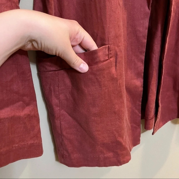 Level 99 Rachel Stretch Linen Tencel Blazer NWT Sz L Rose Pockets Open Front - Picture 2 of 10